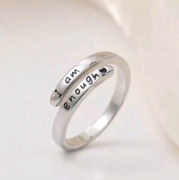 I am Enough ( you are!) Inspirational Logo Adjustable Silver Tone Ring - Picture 5 of 5